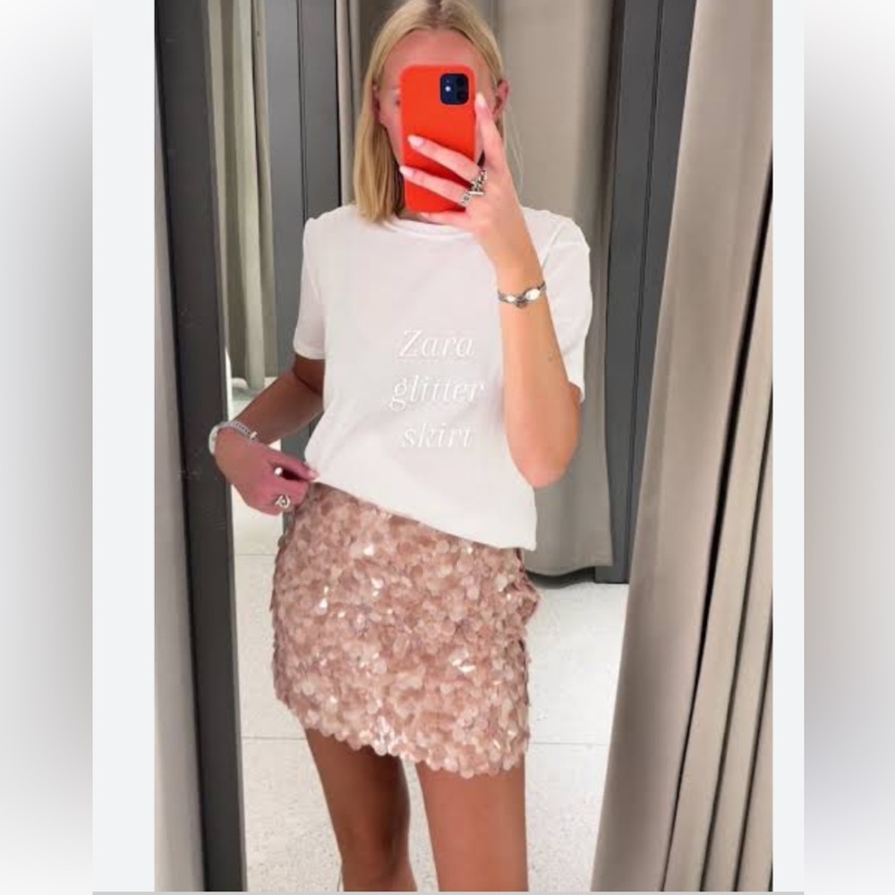 ZARA SEQUIN MINI SKIRT DUSTY PINK MEDIUM